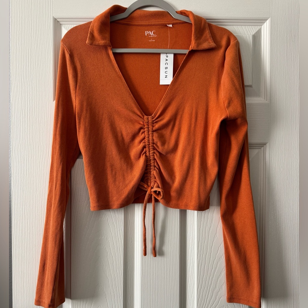 PacSun Burnt Orange Ribbed Polo Top ✨NEW